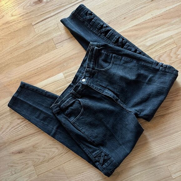 vintage 90s criss cross side lace vintage black jeans Watch LA size 19/20 USA - Picture 6 of 9